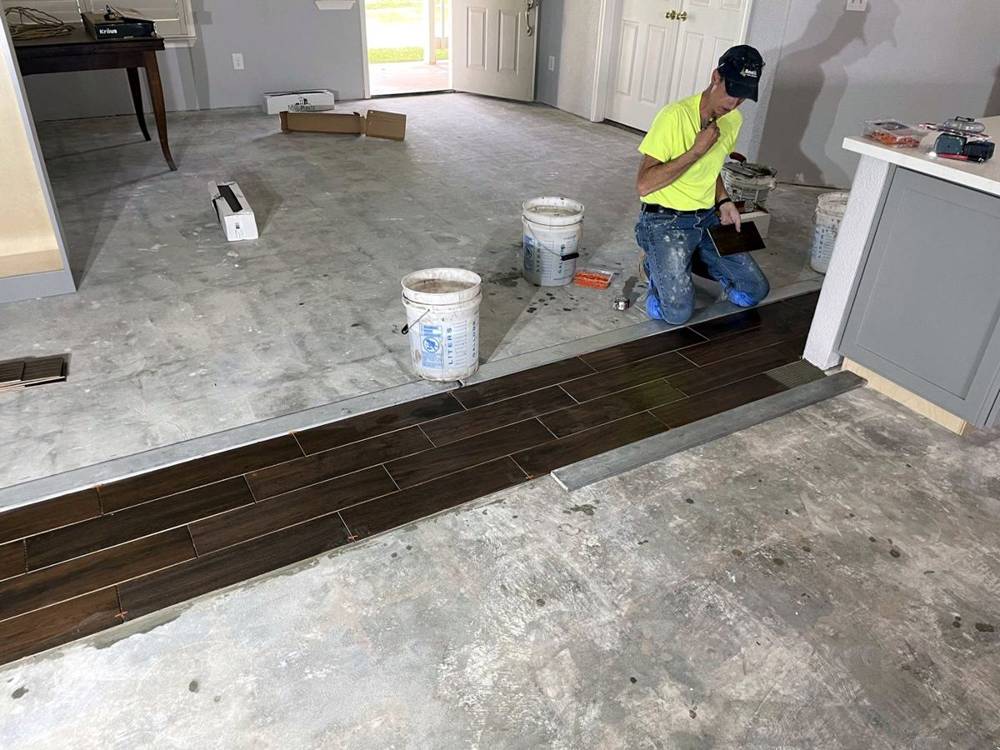 Plank tile going down