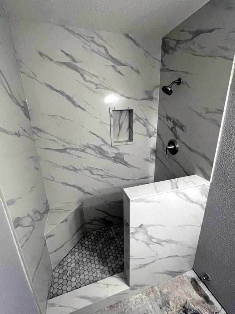 Marble shower with bench